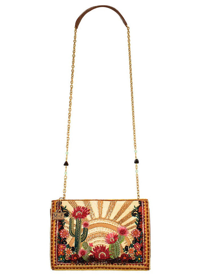 Mary Frances BAG S002-534 DESERT SUNRISE Crossbody Handbag Tan Multicolor front view. If you need any assistance with this item or the purchase of this item please call us at five six one seven four eight eight eight zero one Monday through Saturday 10:00a.m EST to 8:00 p.m EST