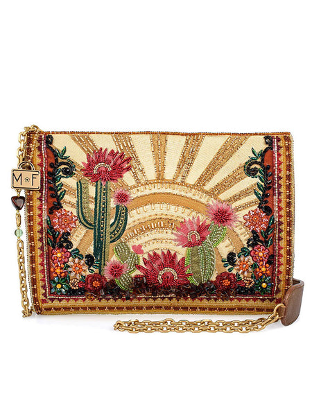Mary Frances BAG S002-534 DESERT SUNRISE Crossbody Handbag Tan Multicolor front view. If you need any assistance with this item or the purchase of this item please call us at five six one seven four eight eight eight zero one Monday through Saturday 10:00a.m EST to 8:00 p.m EST