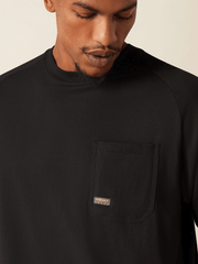 Ariat 10054445 Mens Rebar Cotton Strong Hardhead T-Shirt Black front close up view. If you need any assistance with this item or the purchase of this item please call us at five six one seven four eight eight eight zero one Monday through Saturday 10:00a.m EST to 8:00 p.m EST