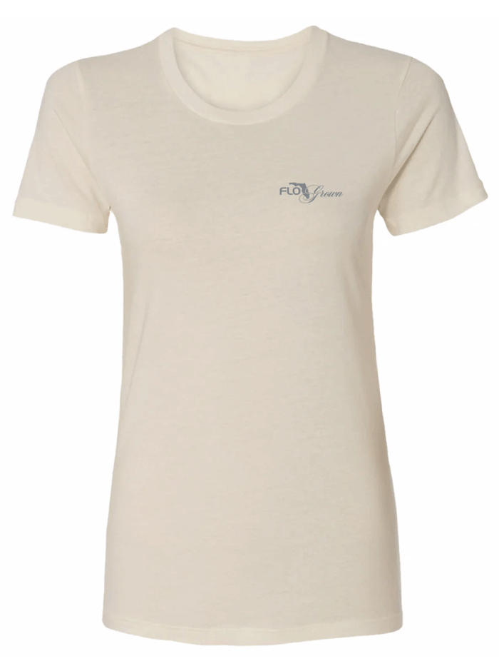 FloGrown FGW-1-189 Womens Denim Daisy Flag Fitted Tee Beige back view. If you need any assistance with this item or the purchase of this item please call us at five six one seven four eight eight eight zero one Monday through Saturday 10:00a.m EST to 8:00 p.m EST