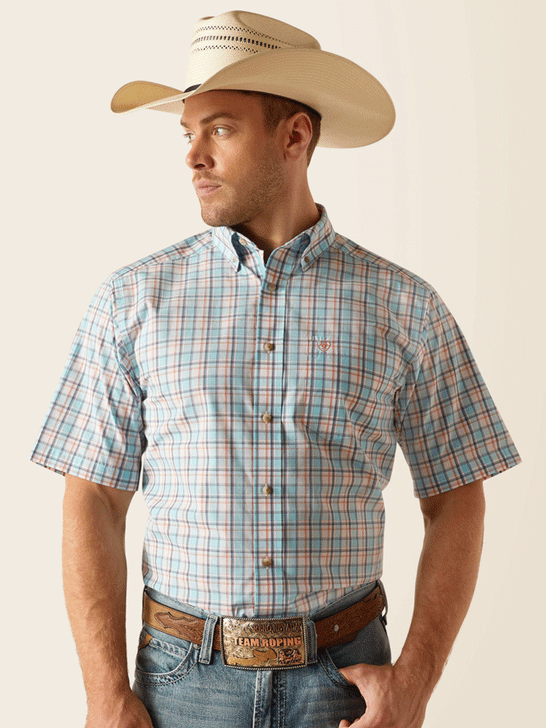 Ariat 10048438 Mens Pro Series Karson Classic Fit Shirt Sky Blue front view. If you need any assistance with this item or the purchase of this item please call us at five six one seven four eight eight eight zero one Monday through Saturday 10:00a.m EST to 8:00 p.m EST