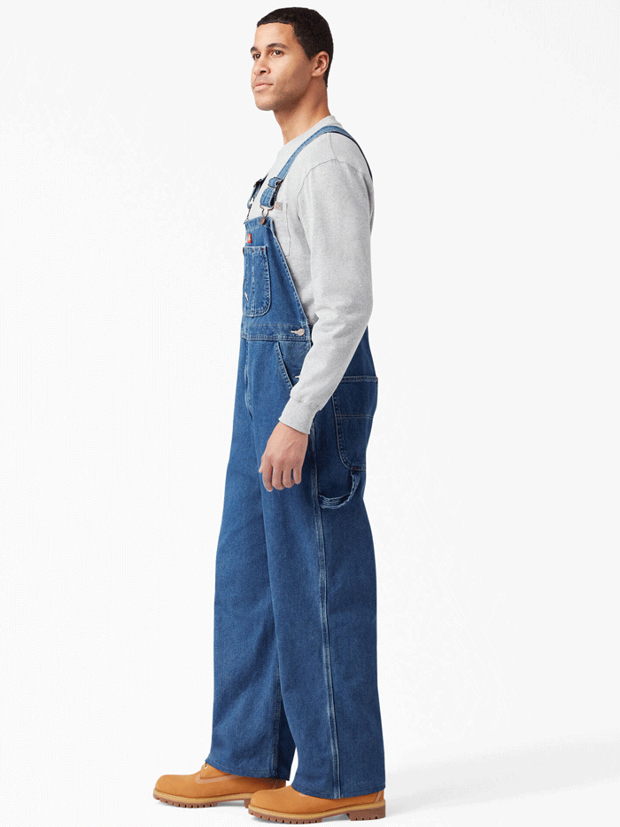 Dickies 8396SNB Mens Bib Overall Indigo Stone Washed front view regular. If you need any assistance with this item or the purchase of this item please call us at five six one seven four eight eight eight zero one Monday through Saturday 10:00a.m EST to 8:00 p.m EST