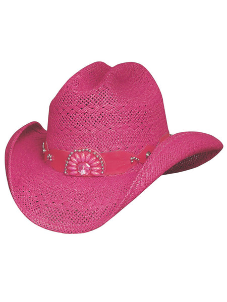 Bullhide ITCHYGOONIE 2223F Fashion Western Straw Hat Fucshia side / front view. If you need any assistance with this item or the purchase of this item please call us at five six one seven four eight eight eight zero one Monday through Saturday 10:00a.m EST to 8:00 p.m EST