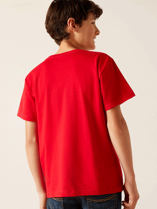 Ariat 10047910 Kids Block Rodeo T-Shirt Red back view. If you need any assistance with this item or the purchase of this item please call us at five six one seven four eight eight eight zero one Monday through Saturday 10:00a.m EST to 8:00 p.m EST