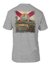 FloGrown FGM-198 Mens Swimming Gator Tee Silver Grey back view. If you need any assistance with this item or the purchase of this item please call us at five six one seven four eight eight eight zero one Monday through Saturday 10:00a.m EST to 8:00 p.m EST
