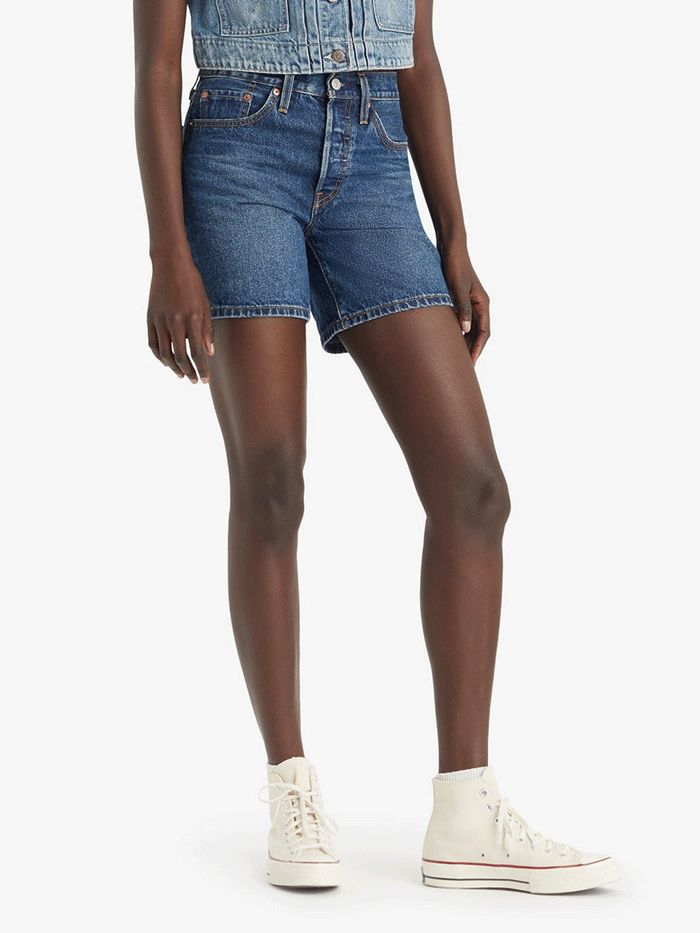 Levi's 858330056 Womens 501 Mid Thigh Denim Shorts Pleased