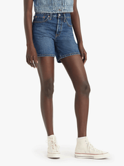 Levi's 858330056 Womens 501 Mid Thigh Denim Shorts Pleased To Meet You Denim front view. If you need any assistance with this item or the purchase of this item please call us at five six one seven four eight eight eight zero one Monday through Saturday 10:00a.m EST to 8:00 p.m EST