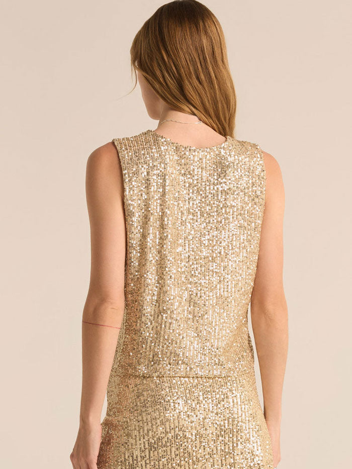 Z Supply ZT244234 Womens Sloane Sequin Top Champagne Tan front view. If you need any assistance with this item or the purchase of this item please call us at five six one seven four eight eight eight zero one Monday through Saturday 10:00a.m EST to 8:00 p.m EST