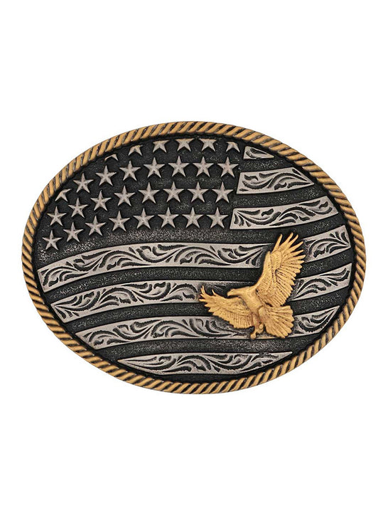 Montana Silversmiths A1014P Freedom's Majesty Attitude Buckle Antique Silver front view. If you need any assistance with this item or the purchase of this item please call us at five six one seven four eight eight eight zero one Monday through Saturday 10:00a.m EST to 8:00 p.m EST