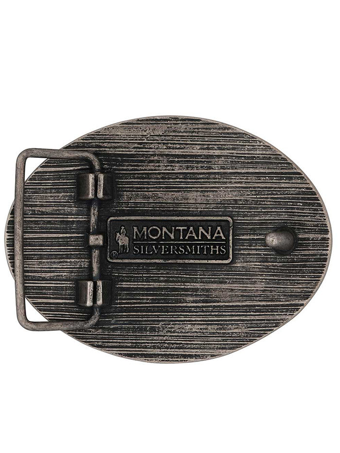 Montana Silversmiths A1015P Two Tone Longhorn Attitude Buckle Antique Silver And Gold front view. If you need any assistance with this item or the purchase of this item please call us at five six one seven four eight eight eight zero one Monday through Saturday 10:00a.m EST to 8:00 p.m EST