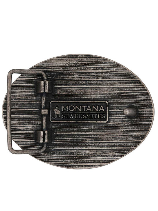 Montana Silversmiths A1015P Two Tone Longhorn Attitude Buckle Antique Silver And Gold back view. If you need any assistance with this item or the purchase of this item please call us at five six one seven four eight eight eight zero one Monday through Saturday 10:00a.m EST to 8:00 p.m EST