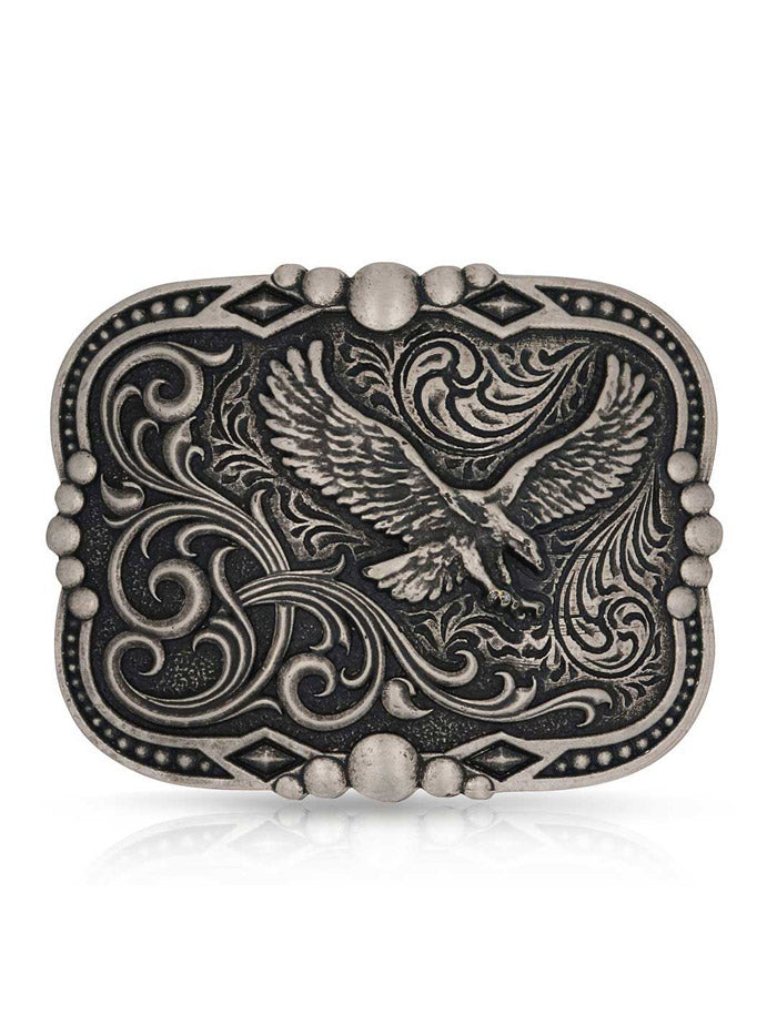 Montana Silversmiths A1034S Soaring Freedom Buckle Antique Silver front view. If you need any assistance with this item or the purchase of this item please call us at five six one seven four eight eight eight zero one Monday through Saturday 10:00a.m EST to 8:00 p.m EST
