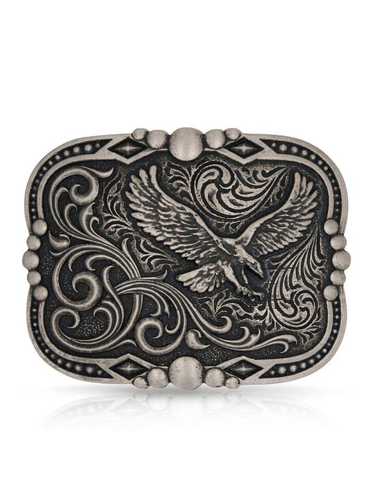 Montana Silversmiths A1034S Soaring Freedom Buckle Antique Silver front view. If you need any assistance with this item or the purchase of this item please call us at five six one seven four eight eight eight zero one Monday through Saturday 10:00a.m EST to 8:00 p.m EST
