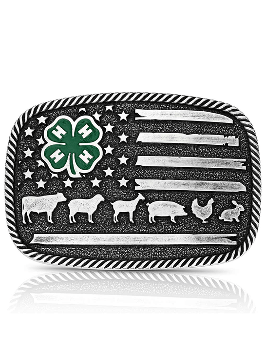 Montana Silversmiths A1049S 4-H Livestock Buckle Silver front view. If you need any assistance with this item or the purchase of this item please call us at five six one seven four eight eight eight zero one Monday through Saturday 10:00a.m EST to 8:00 p.m EST