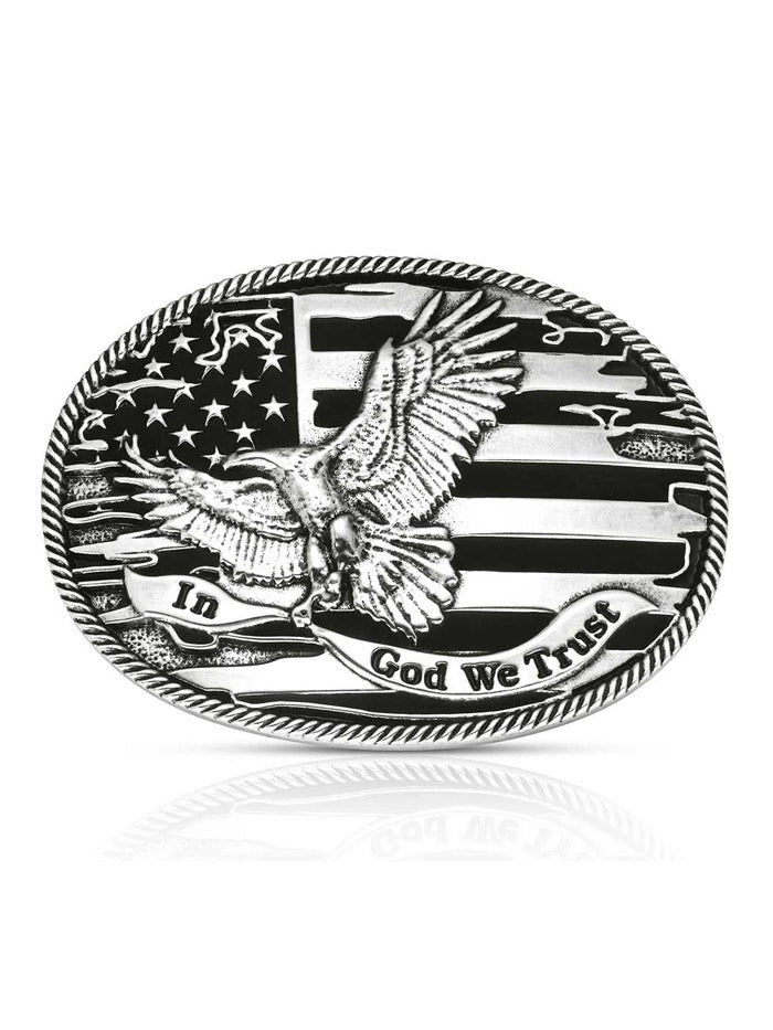 Montana Silversmiths A1063S Forged in Freedom Buckle Silver front view. If you need any assistance with this item or the purchase of this item please call us at five six one seven four eight eight eight zero one Monday through Saturday 10:00a.m EST to 8:00 p.m EST
