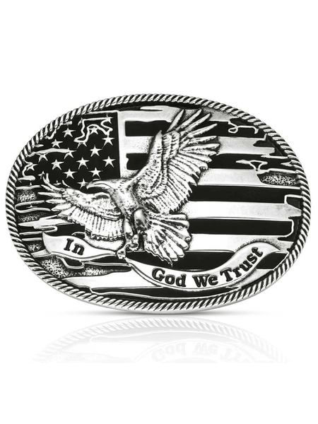 Montana Silversmiths A1063S Forged in Freedom Buckle Silver front view. If you need any assistance with this item or the purchase of this item please call us at five six one seven four eight eight eight zero one Monday through Saturday 10:00a.m EST to 8:00 p.m EST
