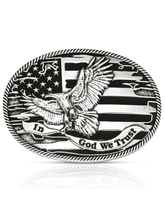 Montana Silversmiths A1063S Forged in Freedom Buckle Silver front view. If you need any assistance with this item or the purchase of this item please call us at five six one seven four eight eight eight zero one Monday through Saturday 10:00a.m EST to 8:00 p.m EST
