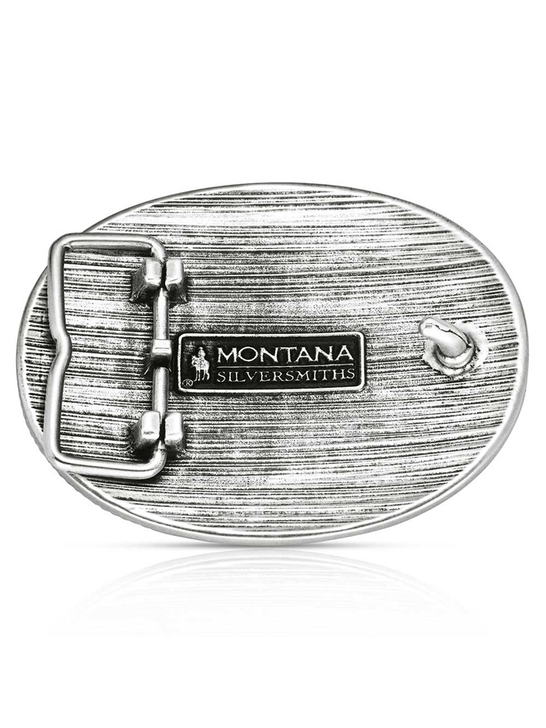 Montana Silversmiths A1063S Forged in Freedom Buckle Silver back view. If you need any assistance with this item or the purchase of this item please call us at five six one seven four eight eight eight zero one Monday through Saturday 10:00a.m EST to 8:00 p.m EST