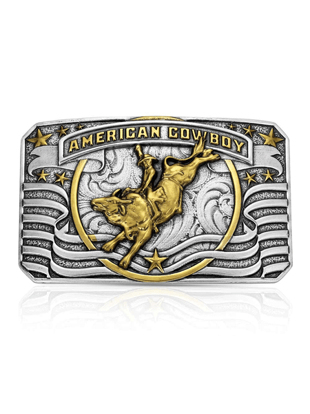 Montana Silversmiths A1075P American Cowboy Bull Rider Buckle Silver front view. If you need any assistance with this item or the purchase of this item please call us at five six one seven four eight eight eight zero one Monday through Saturday 10:00a.m EST to 8:00 p.m EST

