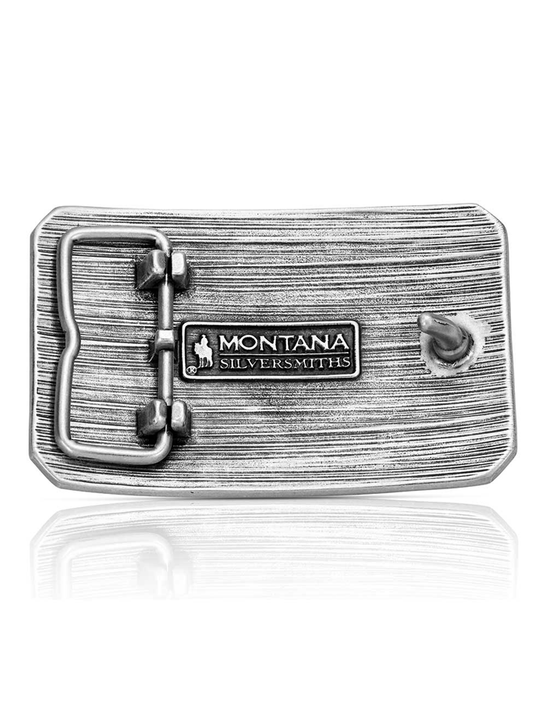 Montana Silversmiths A1075P American Cowboy Bull Rider Buckle Silver back view. If you need any assistance with this item or the purchase of this item please call us at five six one seven four eight eight eight zero one Monday through Saturday 10:00a.m EST to 8:00 p.m EST