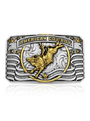 Montana Silversmiths A1075P American Cowboy Bull Rider Buckle Silver front view. If you need any assistance with this item or the purchase of this item please call us at five six one seven four eight eight eight zero one Monday through Saturday 10:00a.m EST to 8:00 p.m EST
