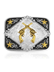 Montana Silversmiths A1078P Six Shooter Buckle Silver And Gold front view. If you need any assistance with this item or the purchase of this item please call us at five six one seven four eight eight eight zero one Monday through Saturday 10:00a.m EST to 8:00 p.m EST