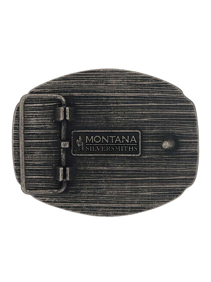 Montana Silversmiths A993S Longhorn Soul Attitude Buckle Silver Grey front view. If you need any assistance with this item or the purchase of this item please call us at five six one seven four eight eight eight zero one Monday through Saturday 10:00a.m EST to 8:00 p.m EST