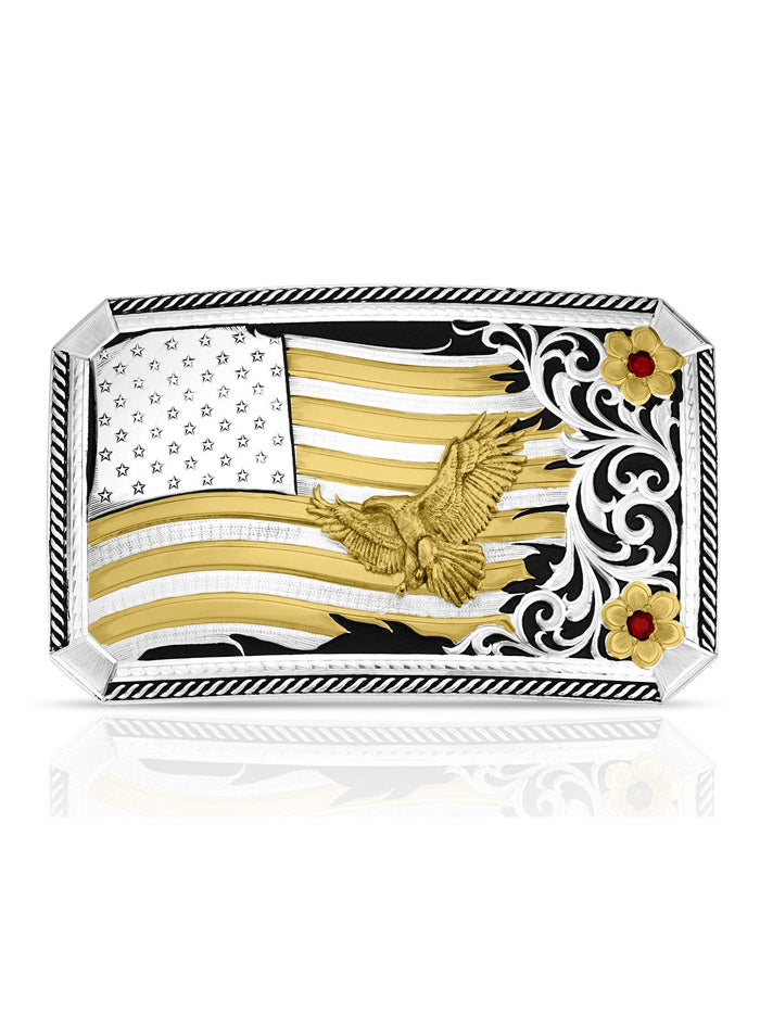 Montana Silversmiths AM57910-1007M Noble Pride American Made Buckle With Eagle Silver front view. If you need any assistance with this item or the purchase of this item please call us at five six one seven four eight eight eight zero one Monday through Saturday 10:00a.m EST to 8:00 p.m EST
