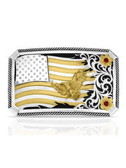 Montana Silversmiths AM57910-1007M Noble Pride American Made Buckle With Eagle Silver front view. If you need any assistance with this item or the purchase of this item please call us at five six one seven four eight eight eight zero one Monday through Saturday 10:00a.m EST to 8:00 p.m EST
