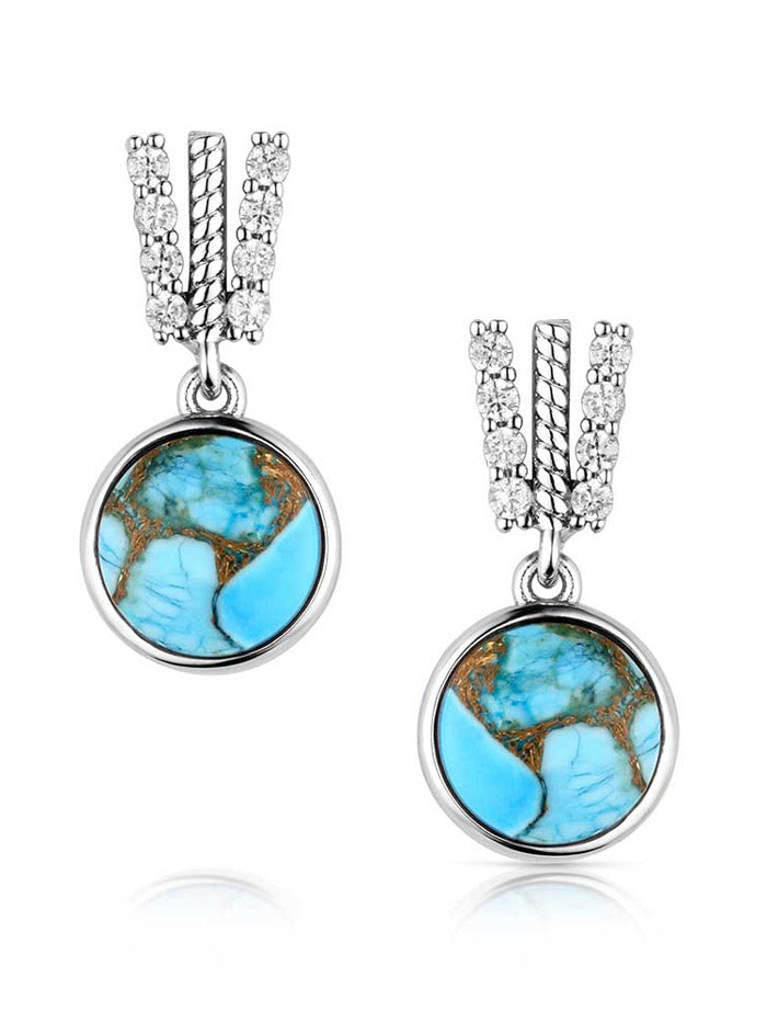 Montana Silversmiths ER6483 Womens Trailing Earrings Silver Turquoise front view. If you need any assistance with this item or the purchase of this item please call us at five six one seven four eight eight eight zero one Monday through Saturday 10:00a.m EST to 8:00 p.m EST
