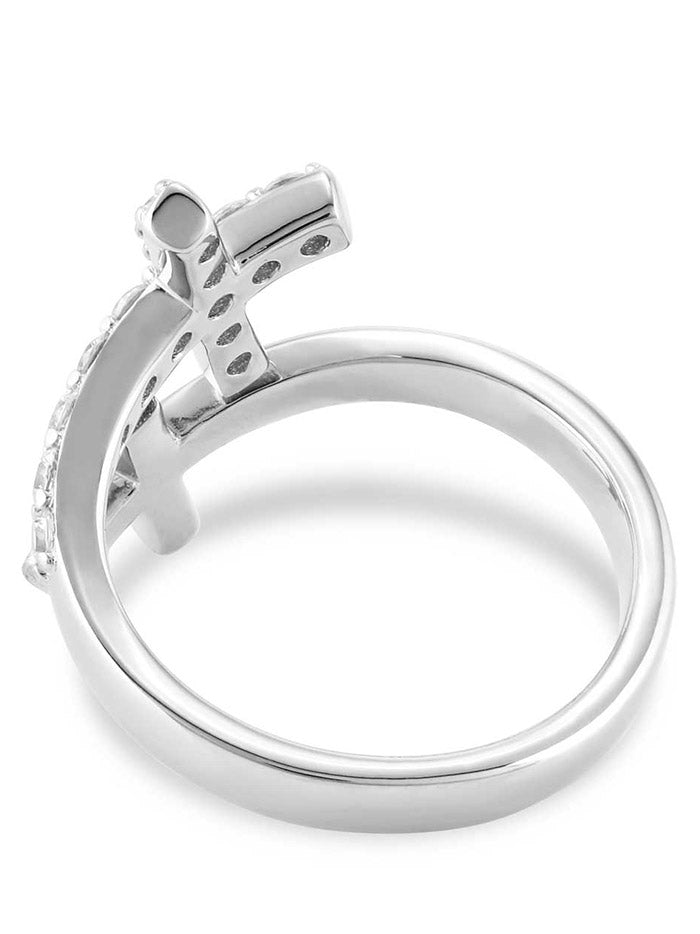 Montana Silversmiths FFRG5538 Womens Fearless Faith Crystal Cross Ring Silver front view. If you need any assistance with this item or the purchase of this item please call us at five six one seven four eight eight eight zero one Monday through Saturday 10:00a.m EST to 8:00 p.m EST
