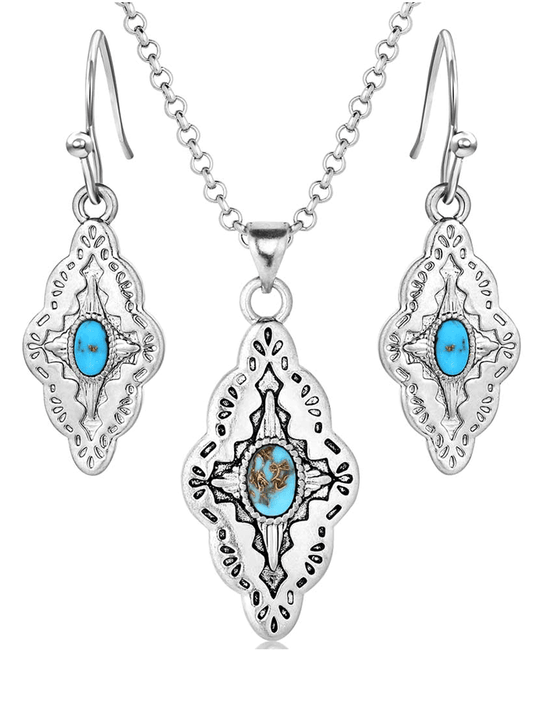 Montana Silversmiths JS6102 Womens Montana Skies Turquoise Jewelry Set Silver front view. If you need any assistance with this item or the purchase of this item please call us at five six one seven four eight eight eight zero one Monday through Saturday 10:00a.m EST to 8:00 p.m EST
