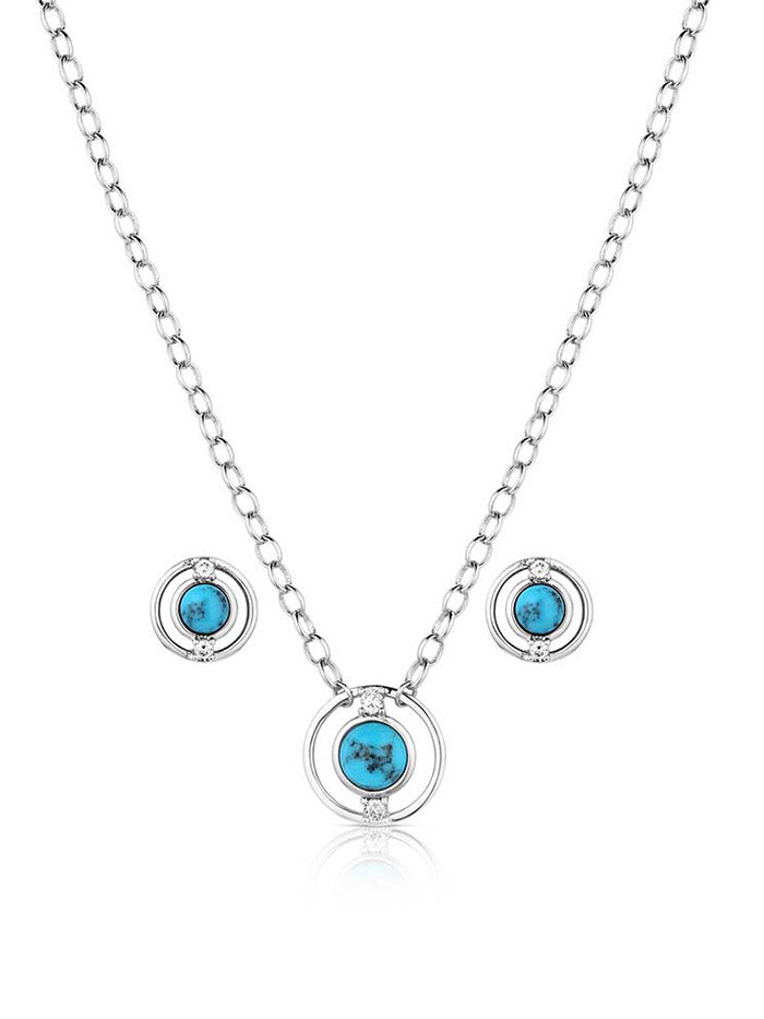 Montana Silversmiths JS6190 Womens Through the Center Jewelry Set Silver And Turquoise front view. If you need any assistance with this item or the purchase of this item please call us at five six one seven four eight eight eight zero one Monday through Saturday 10:00a.m EST to 8:00 p.m EST