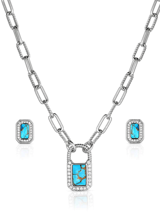 Montana Silversmiths JS6372 Womens Turquoise Glam Jewelry Set Silver front view. If you need any assistance with this item or the purchase of this item please call us at five six one seven four eight eight eight zero one Monday through Saturday 10:00a.m EST to 8:00 p.m EST
