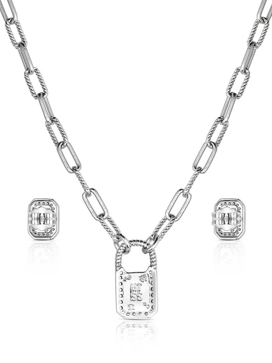 Montana Silversmiths JS6372 Womens Turquoise Glam Jewelry Set Silver back view. If you need any assistance with this item or the purchase of this item please call us at five six one seven four eight eight eight zero one Monday through Saturday 10:00a.m EST to 8:00 p.m EST
