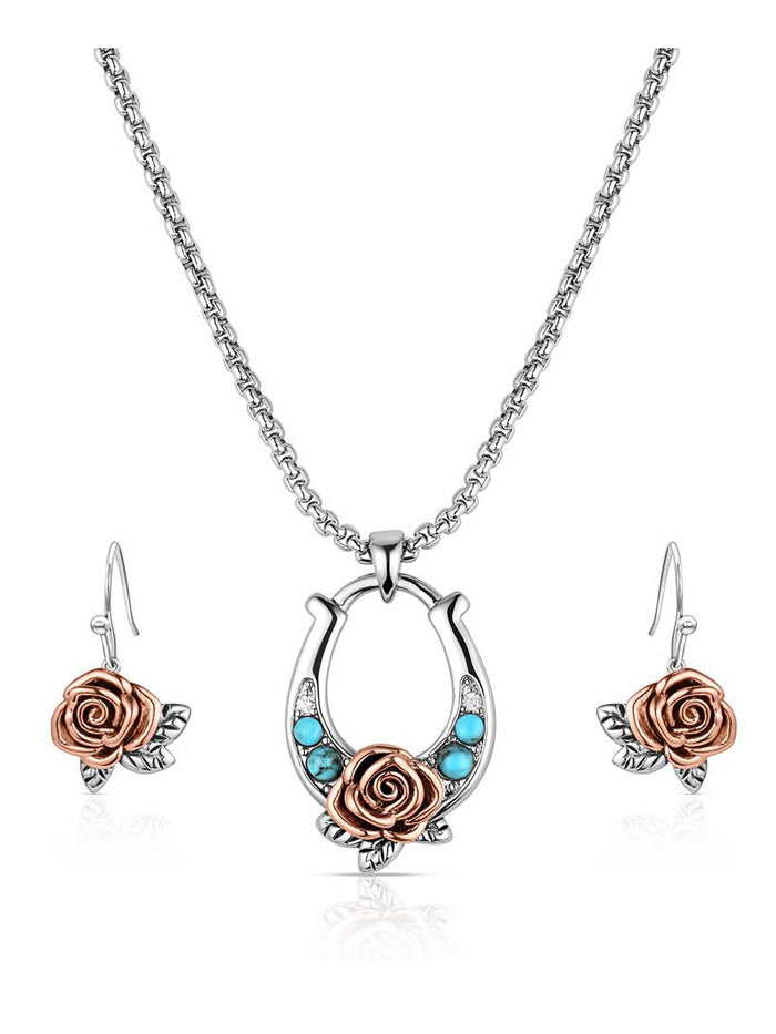 Montana Silversmiths JS6469 Womens Ride for the Roses Jewelry Set Silver front view. If you need any assistance with this item or the purchase of this item please call us at five six one seven four eight eight eight zero one Monday through Saturday 10:00a.m EST to 8:00 p.m EST
