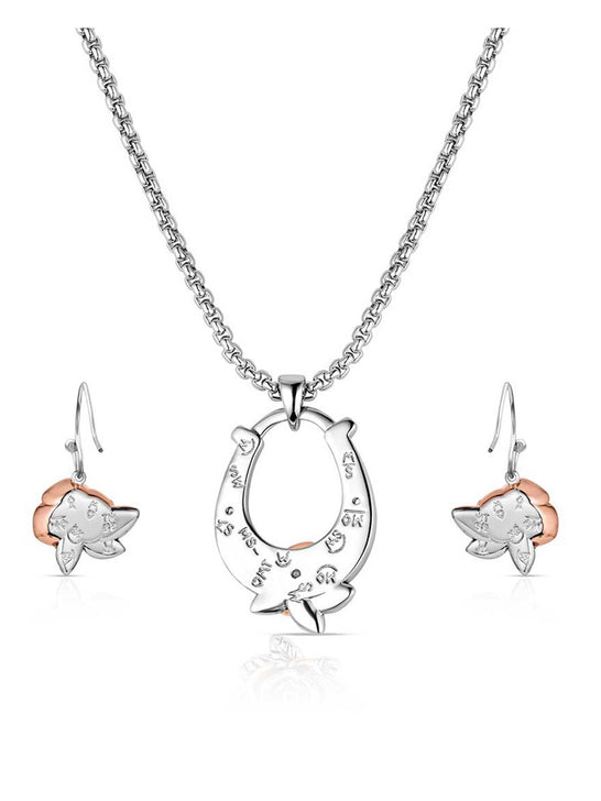Montana Silversmiths JS6469 Womens Ride for the Roses Jewelry Set Silver back view. If you need any assistance with this item or the purchase of this item please call us at five six one seven four eight eight eight zero one Monday through Saturday 10:00a.m EST to 8:00 p.m EST