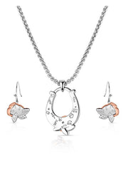 Montana Silversmiths JS6469 Womens Ride for the Roses Jewelry Set Silver back view. If you need any assistance with this item or the purchase of this item please call us at five six one seven four eight eight eight zero one Monday through Saturday 10:00a.m EST to 8:00 p.m EST