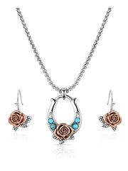 Montana Silversmiths JS6469 Womens Ride for the Roses Jewelry Set Silver front view. If you need any assistance with this item or the purchase of this item please call us at five six one seven four eight eight eight zero one Monday through Saturday 10:00a.m EST to 8:00 p.m EST
