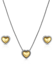 Montana Silversmiths JS6473 Womens Trio Of Hearts Jewelry Set Silver And Gold front view. If you need any assistance with this item or the purchase of this item please call us at five six one seven four eight eight eight zero one Monday through Saturday 10:00a.m EST to 8:00 p.m EST