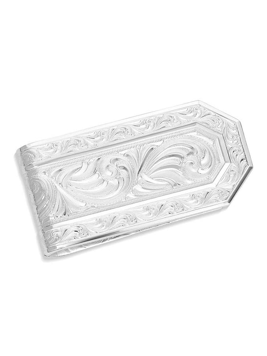 Montana Silversmiths MCL6149NF Out West Money Clip Silver front view. If you need any assistance with this item or the purchase of this item please call us at five six one seven four eight eight eight zero one Monday through Saturday 10:00a.m EST to 8:00 p.m EST
