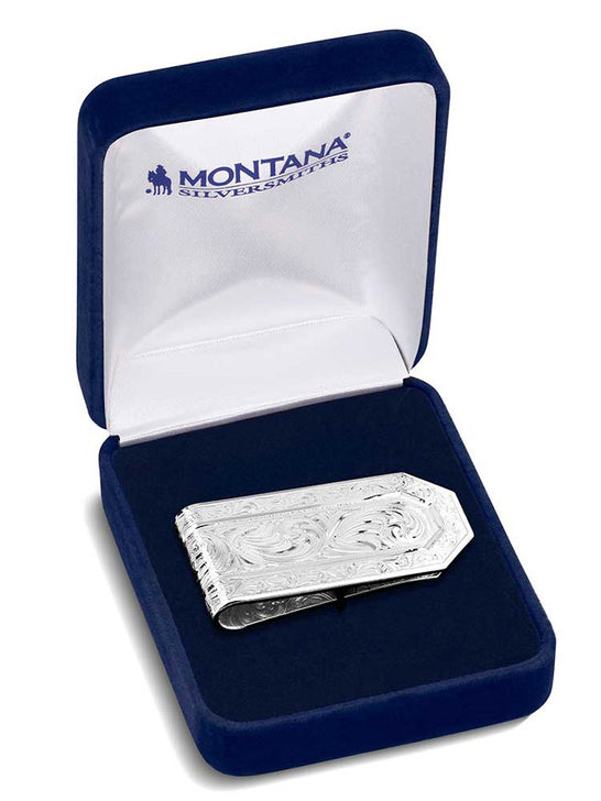 Montana Silversmiths MCL6149NF Out West Money Clip Silver in box. If you need any assistance with this item or the purchase of this item please call us at five six one seven four eight eight eight zero one Monday through Saturday 10:00a.m EST to 8:00 p.m EST
