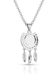 Montana Silversmiths NC5722 Womens Catching Luck Horseshoe Necklace Silver back view. If you need any assistance with this item or the purchase of this item please call us at five six one seven four eight eight eight zero one Monday through Saturday 10:00a.m EST to 8:00 p.m EST
