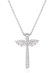 Montana Silversmiths NC6125 Womens Wings of Faith Cross Necklace Silver front view. If you need any assistance with this item or the purchase of this item please call us at five six one seven four eight eight eight zero one Monday through Saturday 10:00a.m EST to 8:00 p.m EST