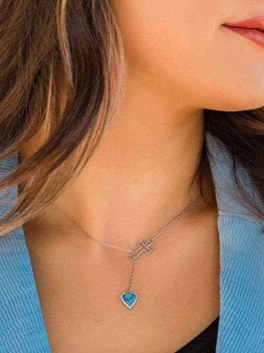 Montana Silversmiths NC6225 Womens Anchored in Love and Faith Necklace Silver on model.If you need any assistance with this item or the purchase of this item please call us at five six one seven four eight eight eight zero one Monday through Saturday 10:00a.m EST to 8:00 p.m EST