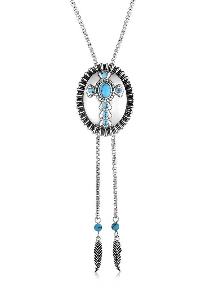 Montana Silversmiths NC6320 Womens Unbroken Faith Bolo Necklace Silver And Turquoise front view. If you need any assistance with this item or the purchase of this item please call us at five six one seven four eight eight eight zero one Monday through Saturday 10:00a.m EST to 8:00 p.m EST