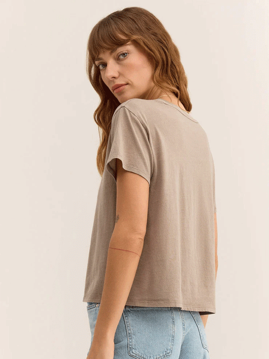 Z Supply ZT241208 Womens Go To Tee Iced Coffee Tan back view. If you need any assistance with this item or the purchase of this item please call us at five six one seven four eight eight eight zero one Monday through Saturday 10:00a.m EST to 8:00 p.m EST