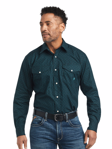 Ariat 10042337 Mens Kannon Classic Fit Shirt Ocean Depths front view. If you need any assistance with this item or the purchase of this item please call us at five six one seven four eight eight eight zero one Monday through Saturday 10:00a.m EST to 8:00 p.m EST