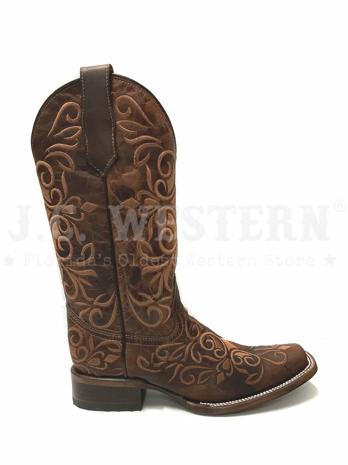 Circle G L5795 Ladies Embroidery Boot Honey side and front view. If you need any assistance with this item or the purchase of this item please call us at five six one seven four eight eight eight zero one Monday through Saturday 10:00a.m EST to 8:00 p.m EST