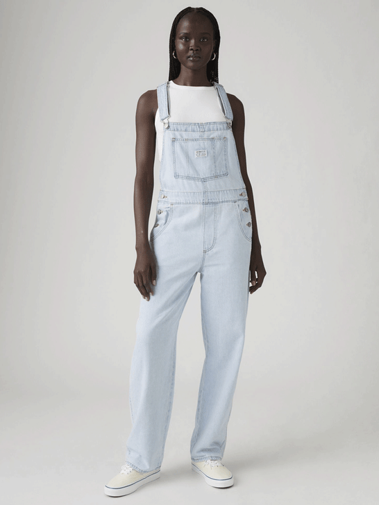 Levi's 853150035 Womens Vintage Overalls Light Wash front view. If you need any assistance with this item or the purchase of this item please call us at five six one seven four eight eight eight zero one Monday through Saturday 10:00a.m EST to 8:00 p.m EST